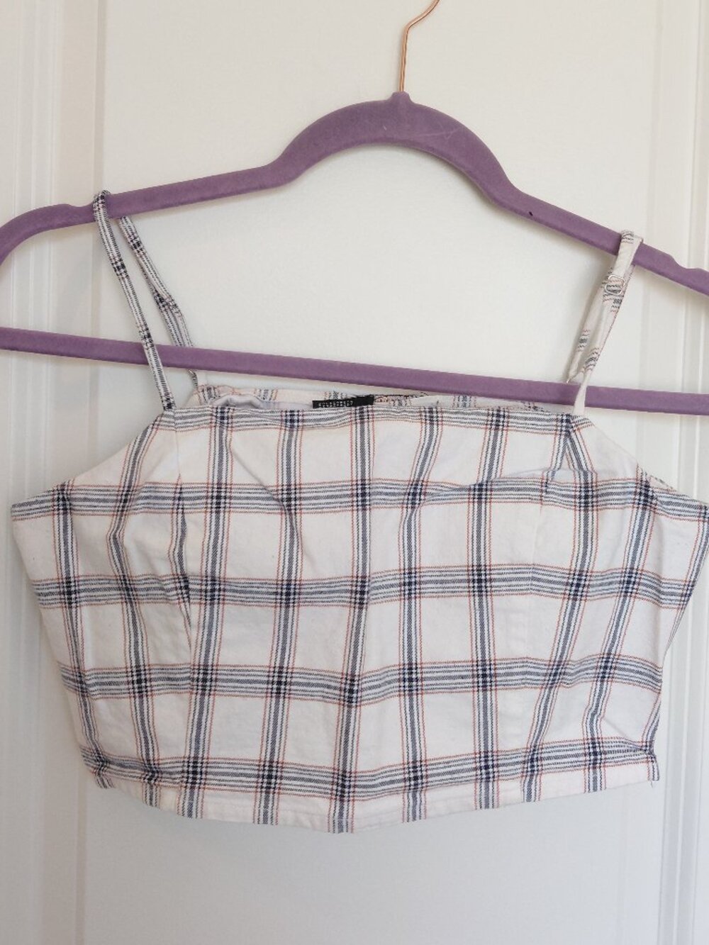 Forever 21 White & Blue Plaid Crop Top
